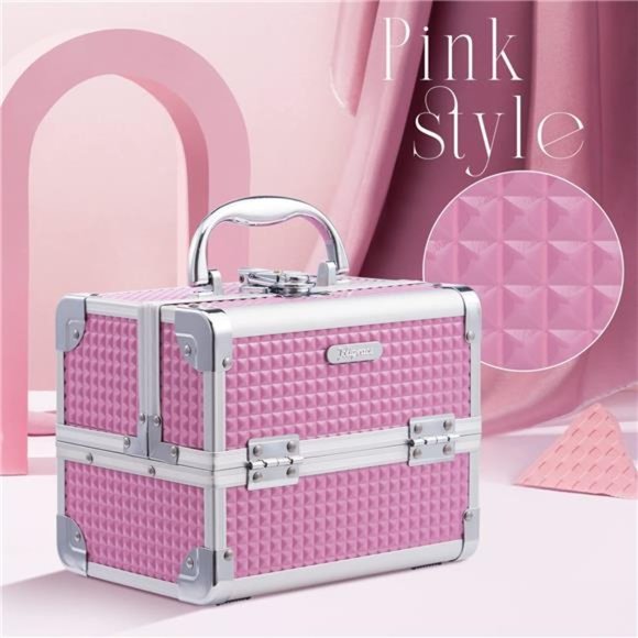 Makeup Train Case Portable Cosmetic Box Jewelry Organizer Lockable with Keys - Picture 6 of 6